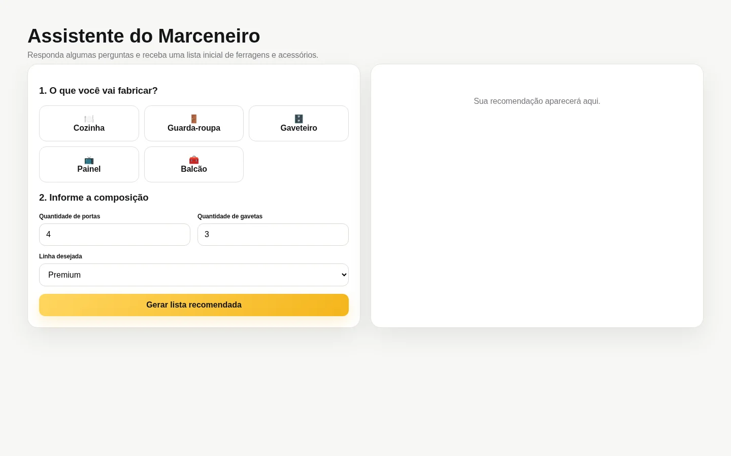 Assistente do marceneiro da Plataforma Shalom
